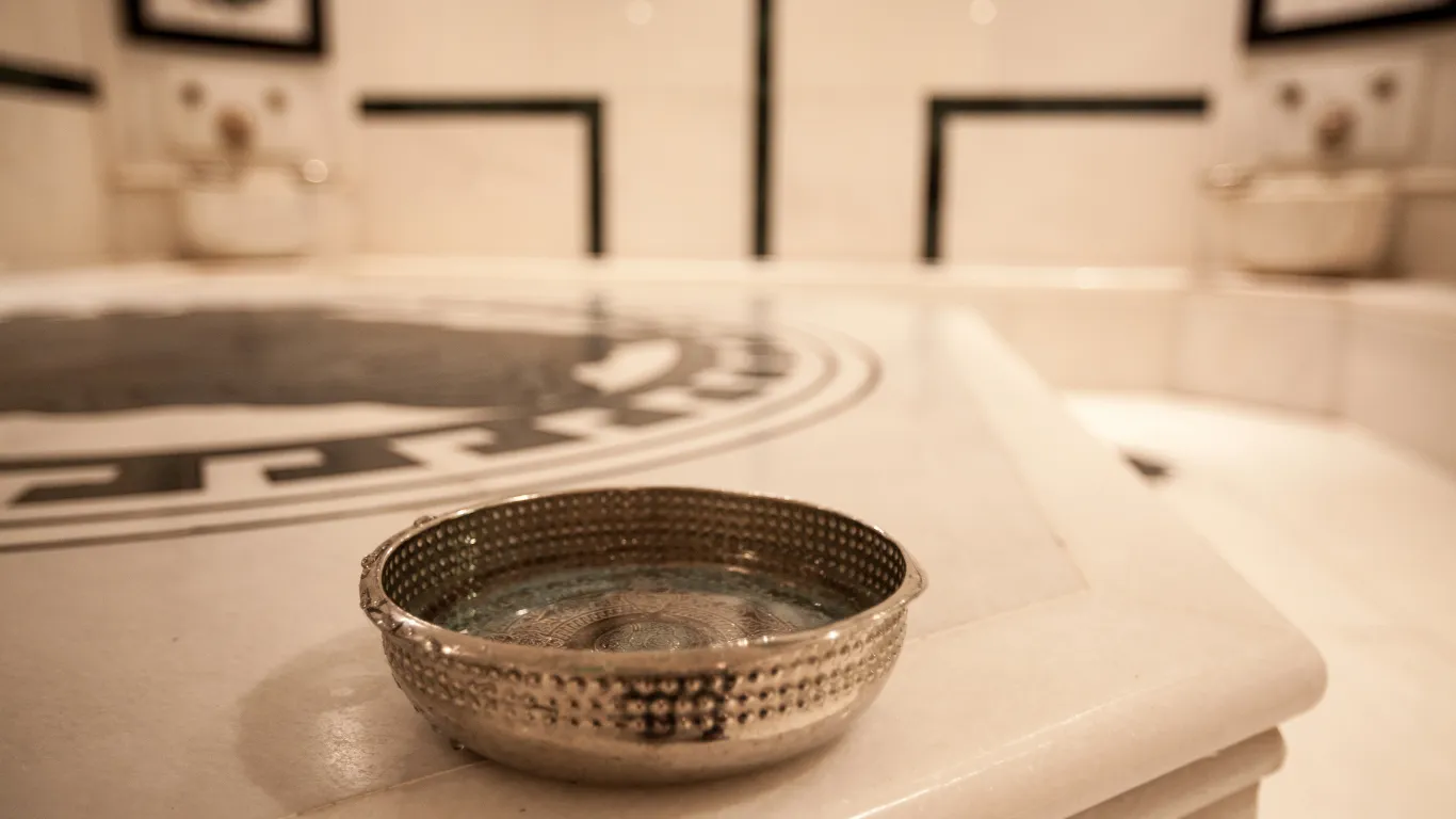 Traditional Turkish hammam interior with marble and steam in Istanbul