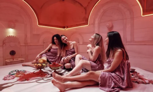 Traditional kese scrub on a heated marble slab at a luxury hammam in Istanbul