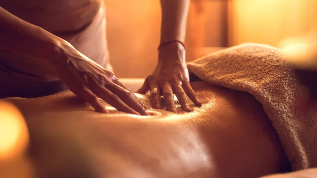 Deep tissue massage targeting shoulder muscles