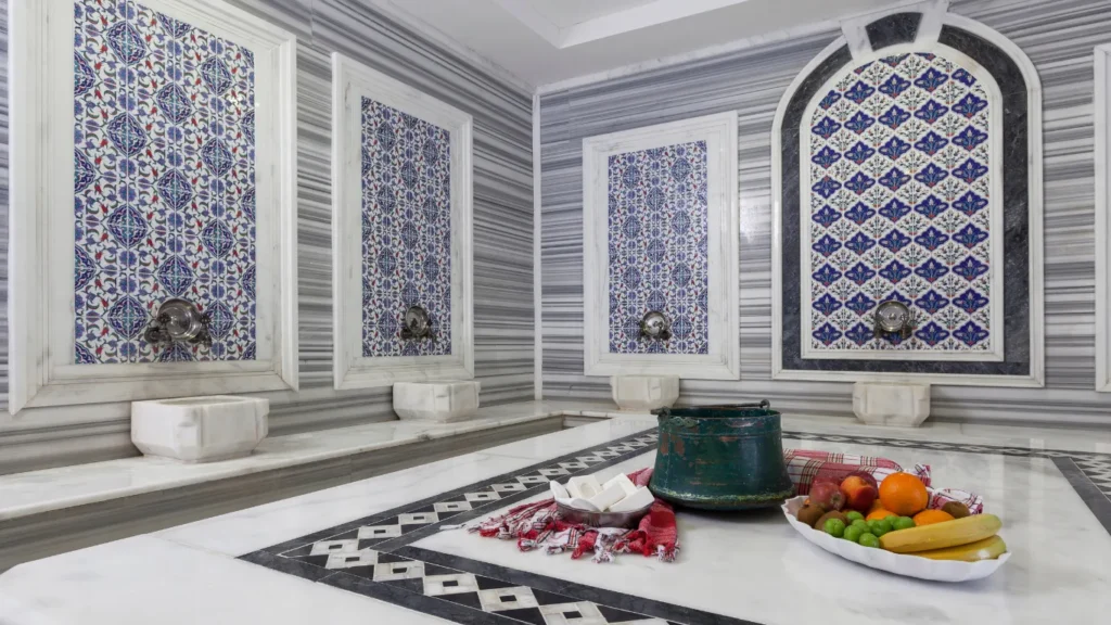 Luxury hammam interior with heated marble at Victory Spa