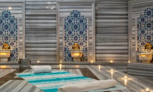 Traditional Turkish bath marble interior at Victory Spa
