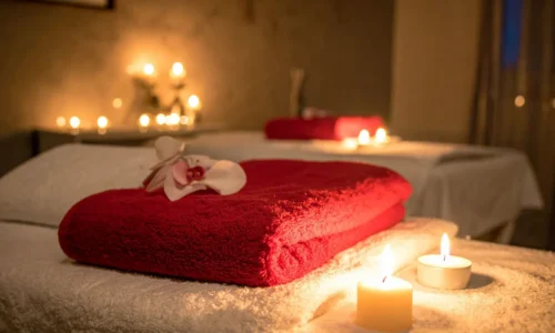 Luxury hammam room with marble and candles at Victory Spa Istanbul