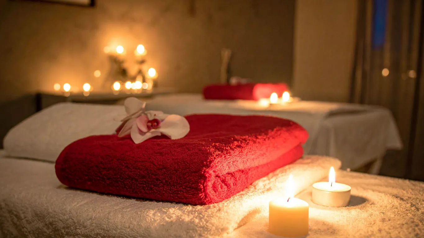 Luxury hammam room with marble and candles at Victory Spa Istanbul