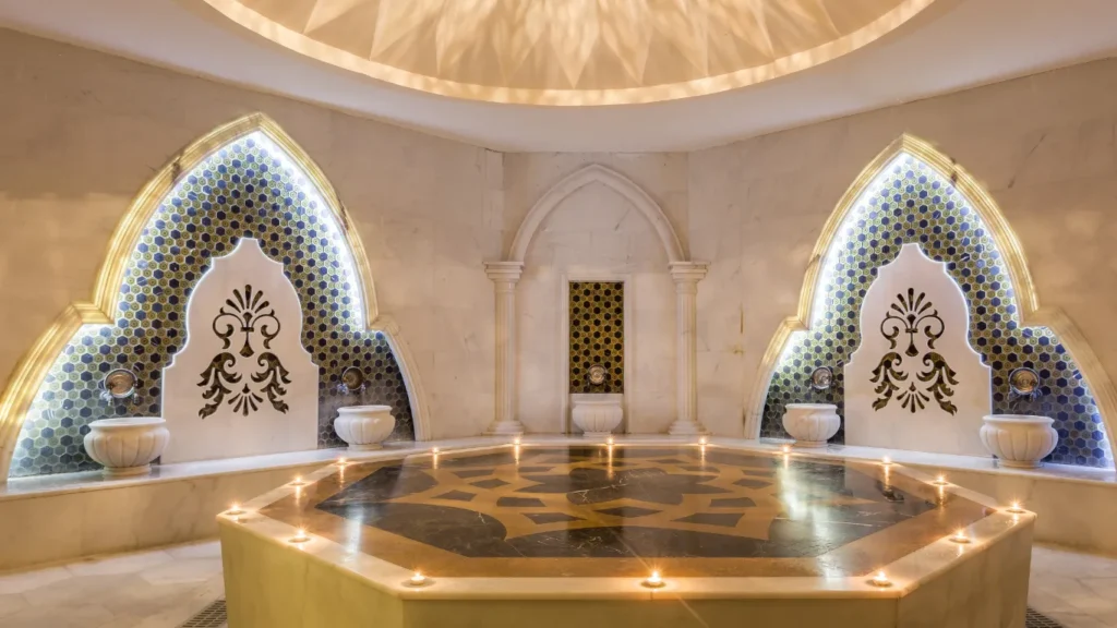 Relaxation lounge serving tea after hammam.