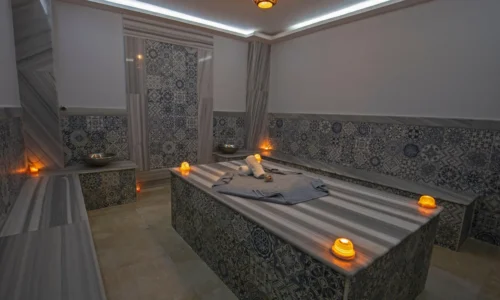 Steam rising in a traditional Turkish hammam.