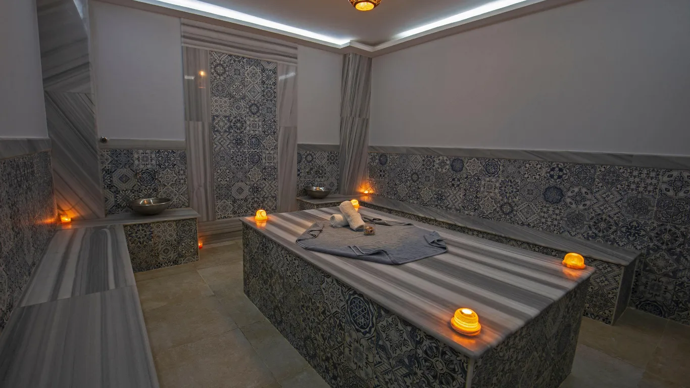 Steam rising in a traditional Turkish hammam.