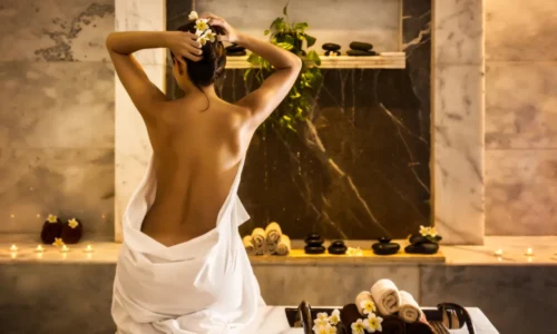 Marble hammam interior with Ottoman architecture.