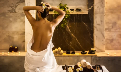 Traditional hammam interior with marble basins in Istanbul.